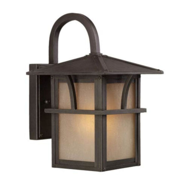 Ava Lakes One-Light Statuary Bronze Outdoor Wall Lantern with Etched Hammered with Light Amber Glass, image 1