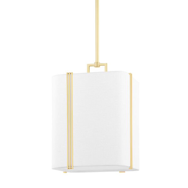 Downing Aged Brass One-Light Pendant with White Shade, image 1