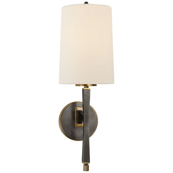 Edie Sconce in Bronze and Brass with Linen Shade by Thomas O'Brien, image 1
