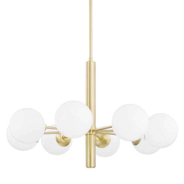 Stella Aged Brass Eight-Light Chandelier with Opal Shiny Glass, image 1