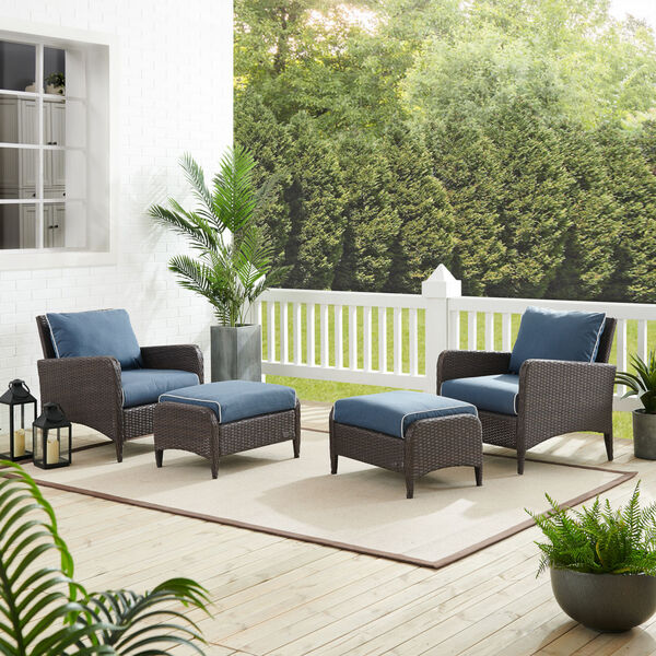 Kiawah Blue Brown Four-Piece Outdoor Wicker Chat Set, image 1