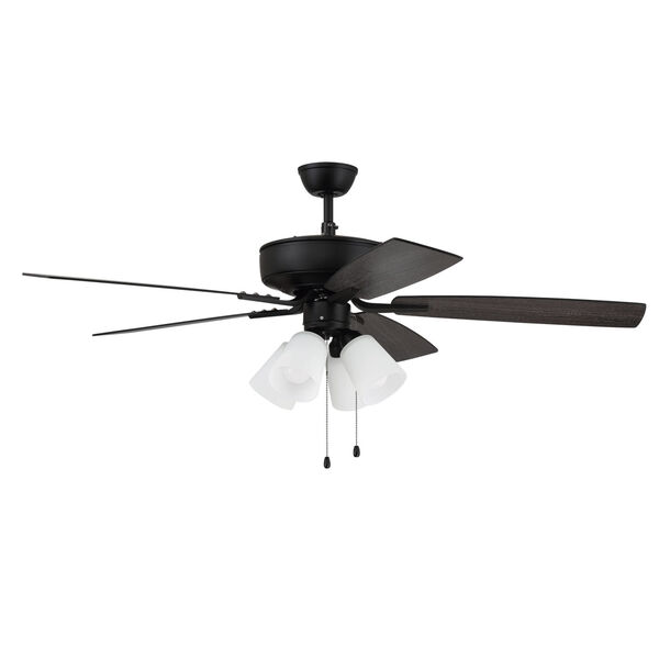 Pro Plus Flat Black 52-Inch Four-Light Ceiling Fan with White Frost Bell Shade, image 1