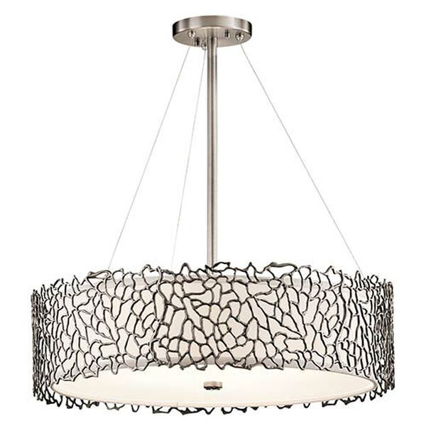 Silver Coral Classic Pewter Four-Light Round Chandelier Convertible Drum Pendant, image 1