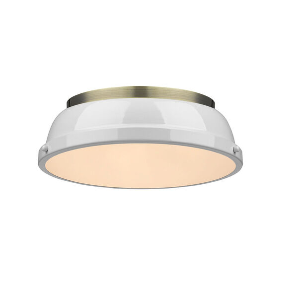 Duncan Aged Brass Two-Light Flush Mount with White Shades, image 1