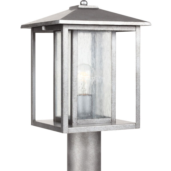 Hunnington Weathered Pewter One-Light Outdoor Post Lantern with Clear Seeded Glass, image 1