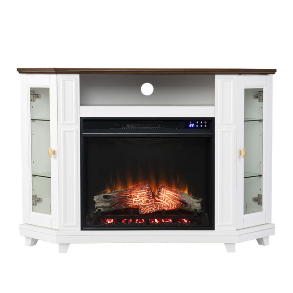 Dilvon White and brown Ecorner lectric Media Fireplace with Storage, image 2