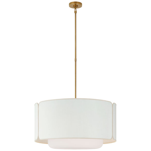 Eyre Large Hanging Shade in Soft Brass and Soft White Glass with Linen with Cream Trimmed Shade by kate spade new york, image 1