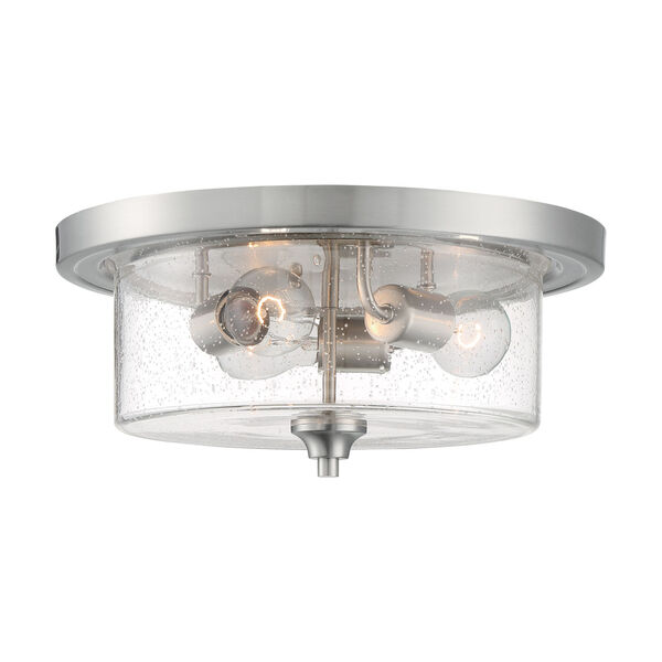 Bransel Brushed Nickel Three-Light Flush Mount with Clear Seeded Glass, image 3