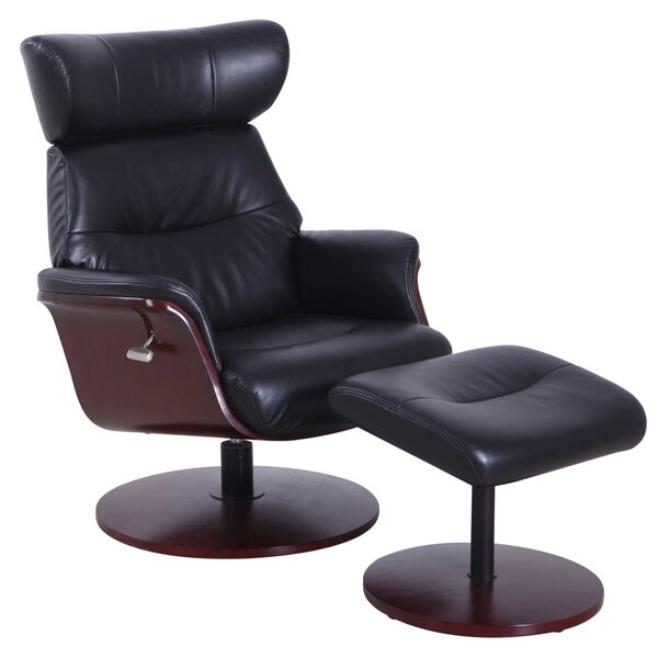 Loring Merlot Black Air Leather Manual Recliner with Ottoman, image 1