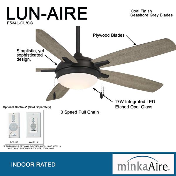 Lun-Aire Coal 54-Inch Integrated LED Ceiling Fan, image 3