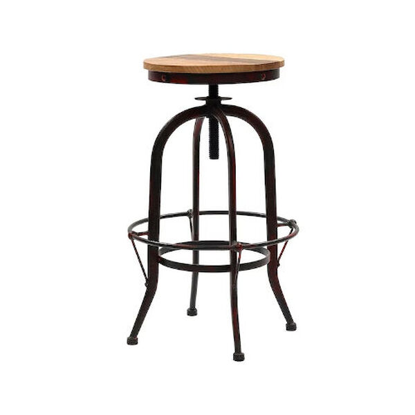 Boho Aged Red and Natural Adjustable Swivel Stool, image 1