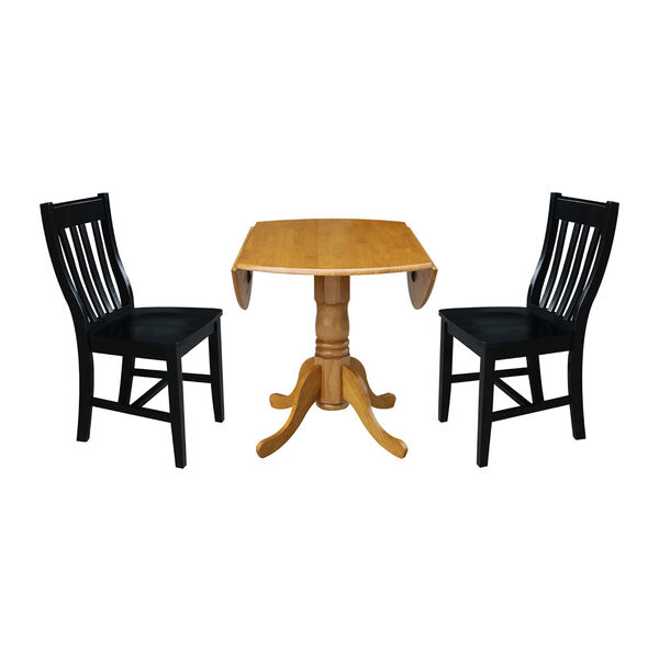 Oak and Black 42-Inch Dual Drop Leaf Table with Two Slat Back Dining Chair, Three-Piece, image 5