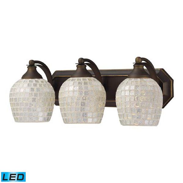 Vanity Three Light LED Bath Fixture In Aged Bronze And Silver Mosaic Glass, image 1