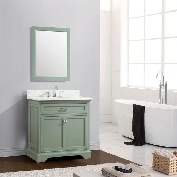 Mercer 37 inch Vanity in Sea Green finish with Carrera White Marble Top, image 3