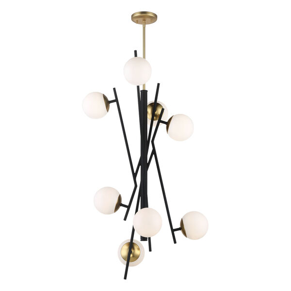 Weathered Black with Autumn Gold LED Eight-Light 23.13-Inch Foyer Pendant With Etched Opal Glass, image 1