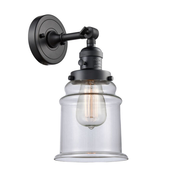 Canton Matte Black One-Light Wall Sconce with Clear Glass, image 1