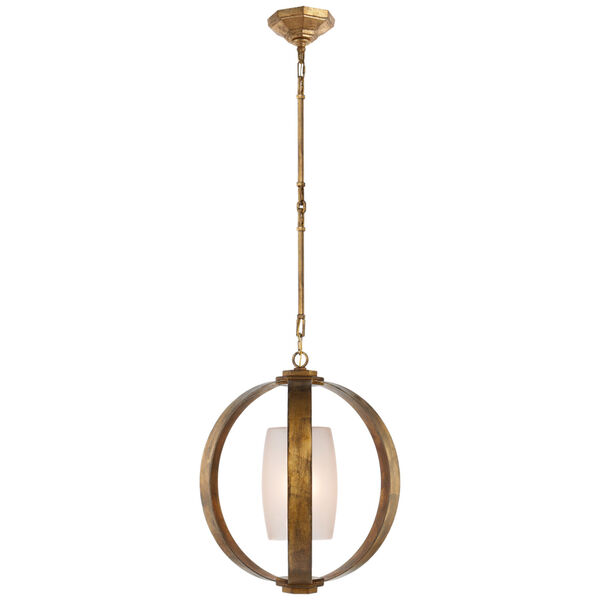 Metal Banded Small Lantern in Gilded Iron with Frosted Glass by Chapman and Myers, image 1