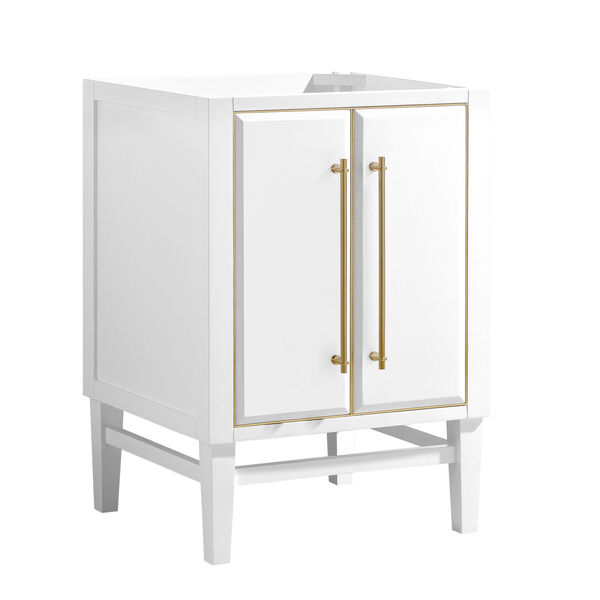 White 24-Inch Mason Bath vanity Cabinet with Gold Trim, image 2