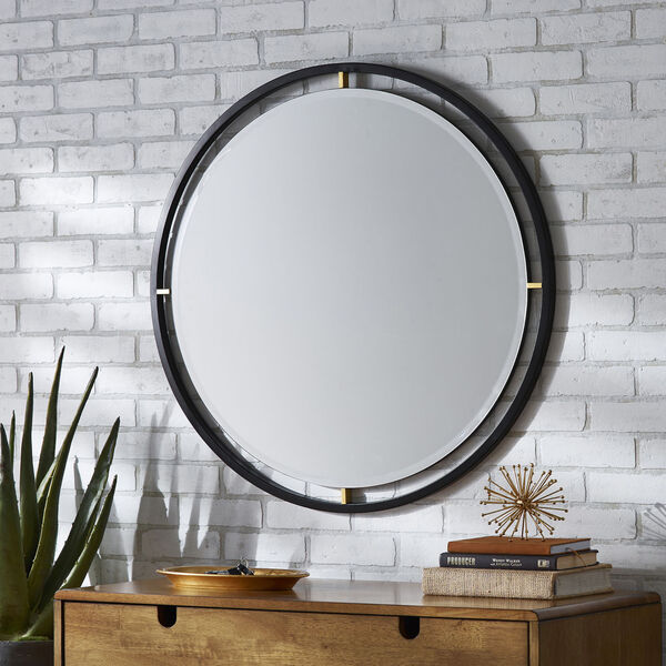 Cole Black Round Wall Mirror, image 1