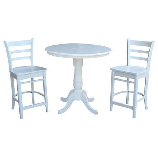 White Round Extension Dining Table with Counter Height Stools, 3-Piece, image 1