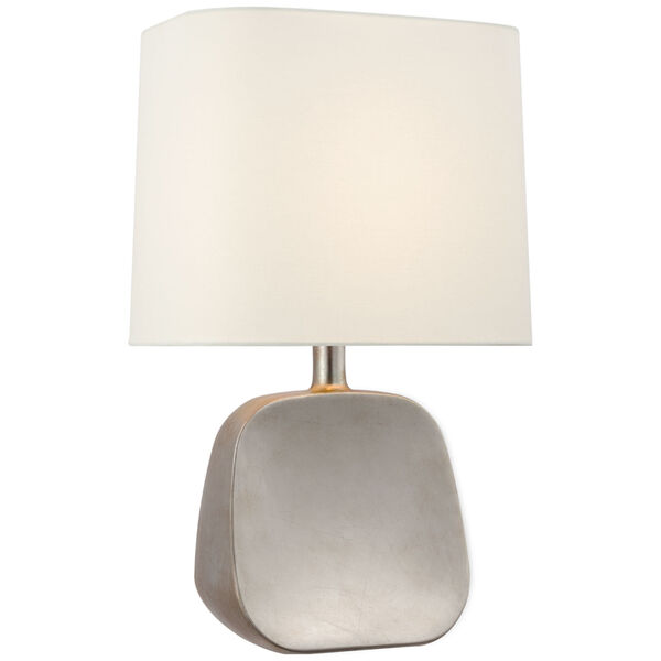 Almette Medium Table Lamp in Burnished Silver Leaf with Linen Shade by AERIN, image 1