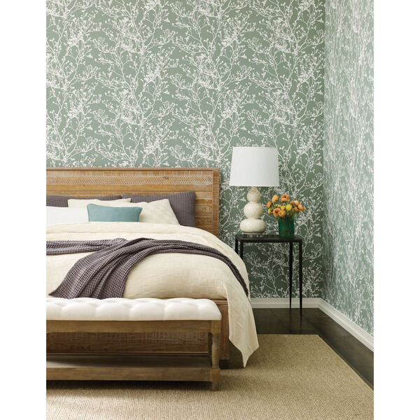 Ronald Redding Handcrafted Naturals Green Budding Branch Silhouette Wallpaper, image 2