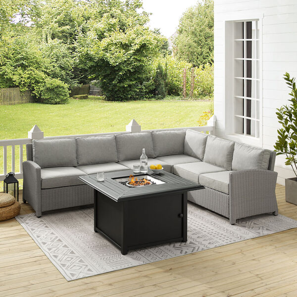 Bradenton Gray Wicker Sectional Set with Fire Table, Five-Piece, image 1