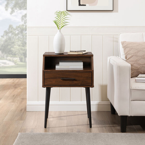 Nora Dark Walnut One-Drawer Side Table with Open Storage, image 1