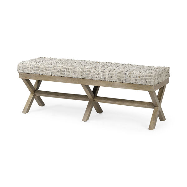 Solis II Light Brown and Beige Bench with Woven Leather Cushion, image 1