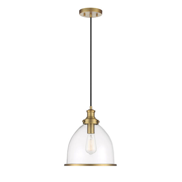 Lowry Natural Brass 11-Inch One-Light Pendant with Clear Glass, image 1