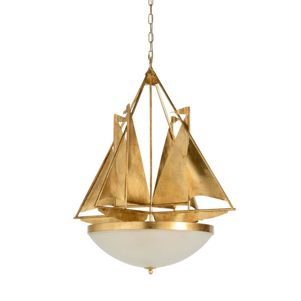 Regatta Antique Gold Three-Light Chandelier with Frosted Glass, image 2
