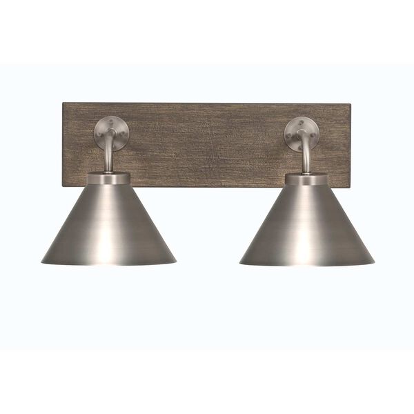 Oxbridge Graphite Brown Two-Light Bath Vanity with Cone Metal Shades, image 1