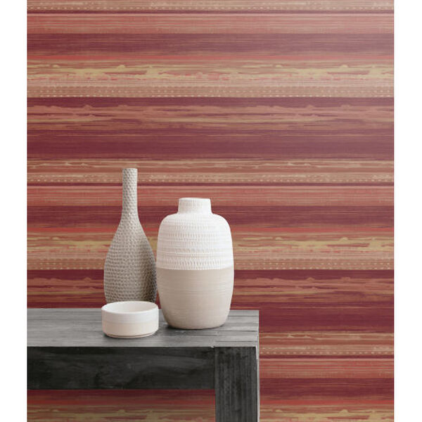Boho Rhapsody Maroon, Taupe and Blonde Horizon Brushed Stripe Unpasted Wallpaper, image 1