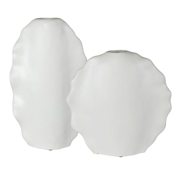 Ruffled Matte White Modern White Vase, Set of 2, image 1