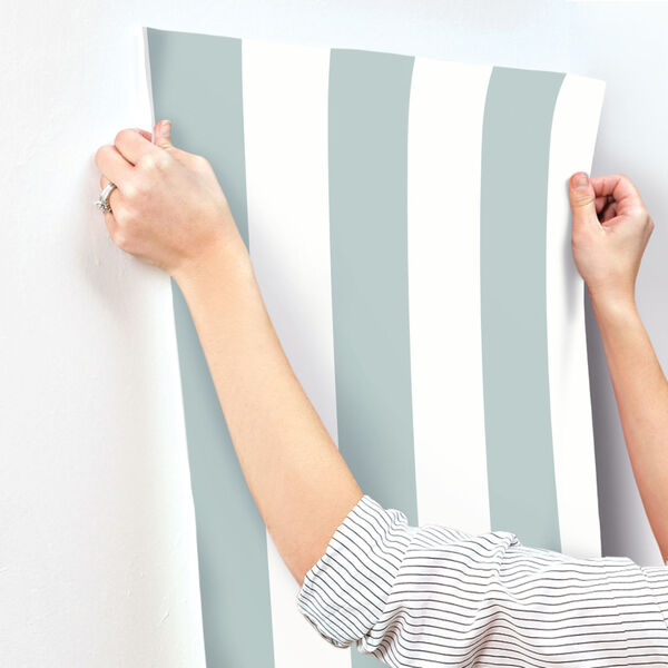 Waters Edge Light Gray Awning Stripe Pre Pasted Wallpaper, image 4