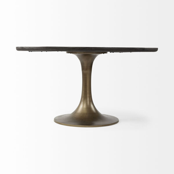 McLeod II Brown and Gold Round Solid Wood Top Dining Table, image 2