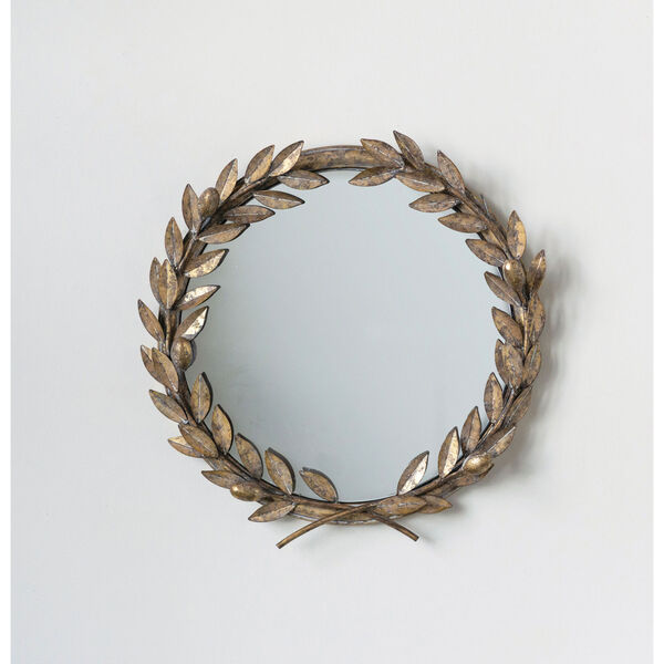 Chateau Round Antique Gold Metal Laurel Wreath Wall Mirror, image 2