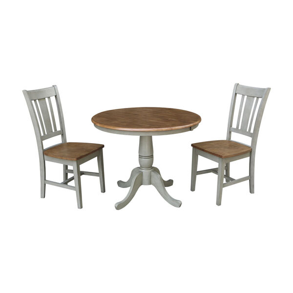 San Remo Hickory and Stone 36-Inch Hardwood Round Extension Dining Table With Chairs, Three-Piece, image 1