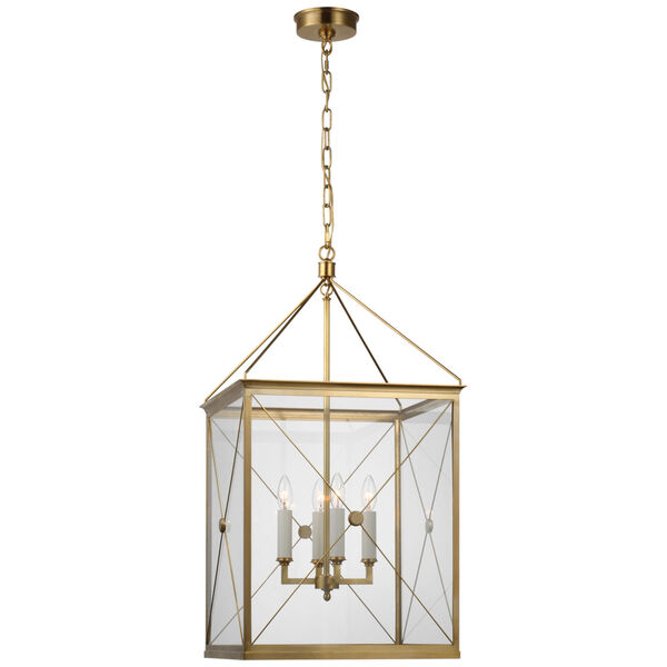 Rossi Medium Lantern in Antique-Burnished Brass with Clear Glass by Julie Neill, image 1