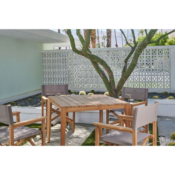 Del Ray Natural Teak  Five-Piece Square Outdoor Dining Set with Taupe Textilene Fabric, image 2