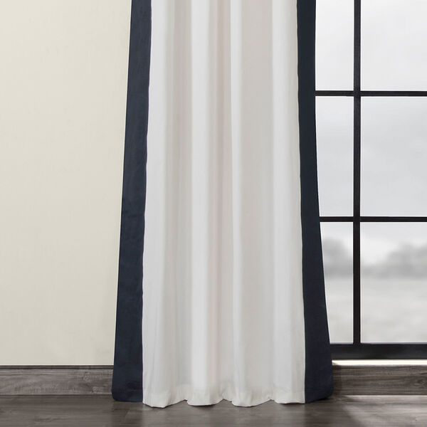 Fresh Popcorn and Polo Navy Grommet Vertical Colorblock Curtain Single Panel, image 3
