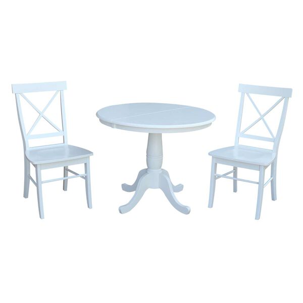 White Round Extension Dining Table with X-Back Chairs, 3-Piece, image 2