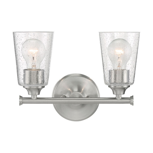 Bransel Brushed Nickel Two-Light Bath Vanity with Clear Seeded Glass, image 3