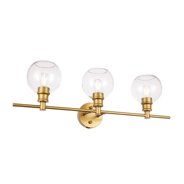 Collier Brass Three-Light Bath Vanity with Clear Glass, image 4