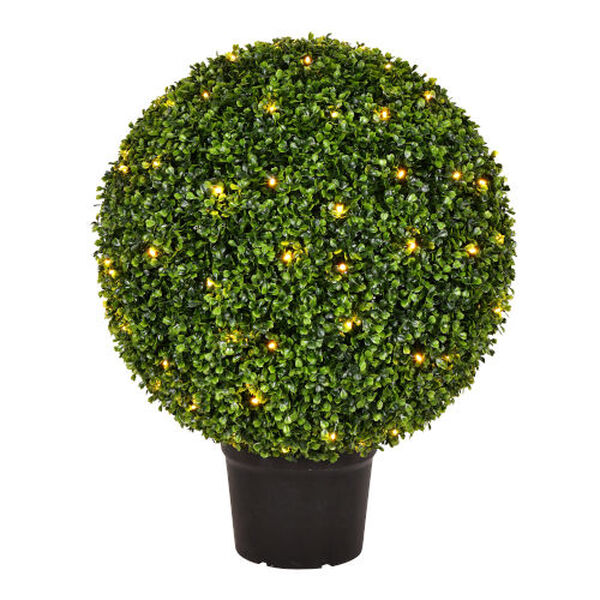 Green 24-Inch Potted Boxwood Ball Plant with LED Lights, image 1