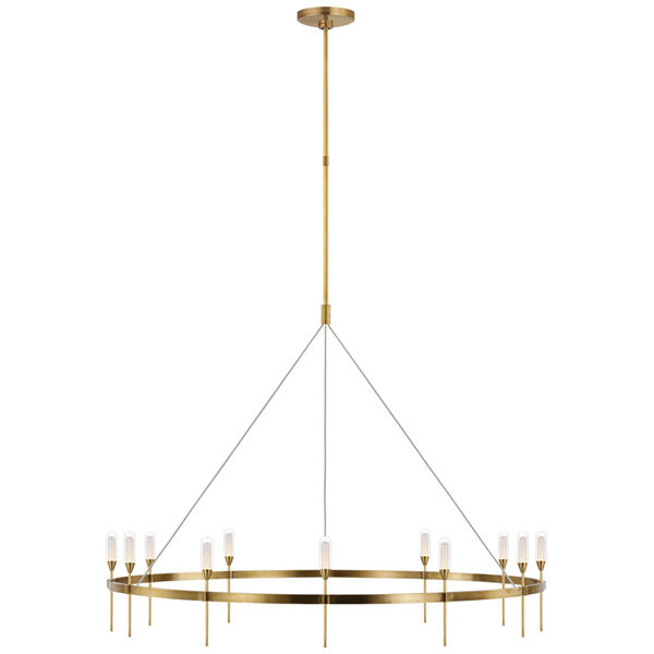 Overture Grande Ring Chandelier in Natural Brass with Clear Glass by Peter Bristol, image 1