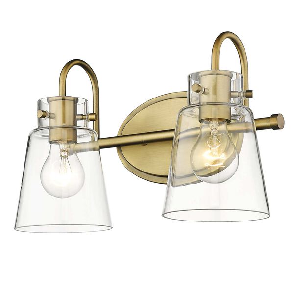Bristow Antique Brass Two-Light Bath Vanity with Clear Glass, image 3