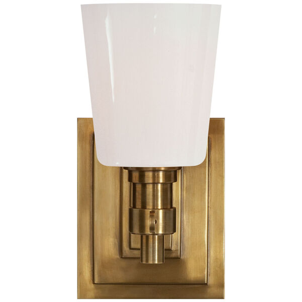 Bryant Single Bath Sconce in Hand-Rubbed Antique Brass with White Glass by Thomas O'Brien, image 1