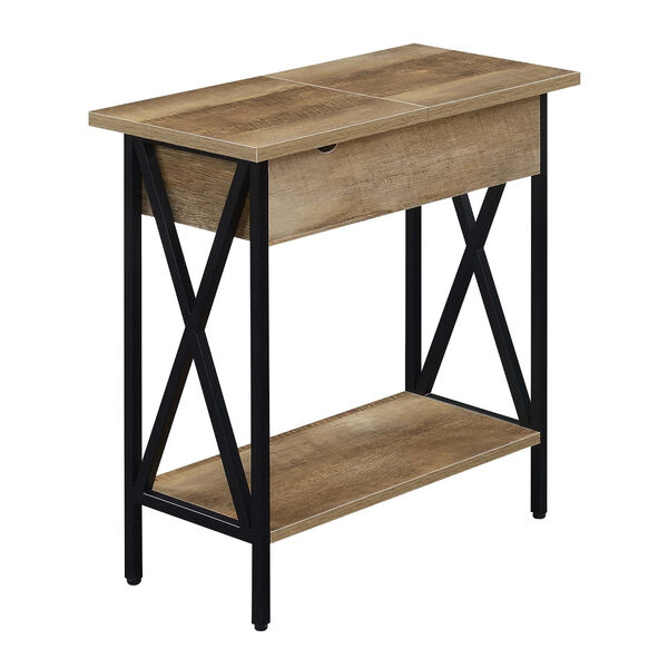 Tucson Weathered Barnwood and Black Flip Top End Table with Charging Station and Shelf, image 1