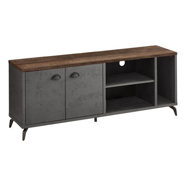 Grey Concrete and Brown Two-Door TV Stand with Storage, image 1